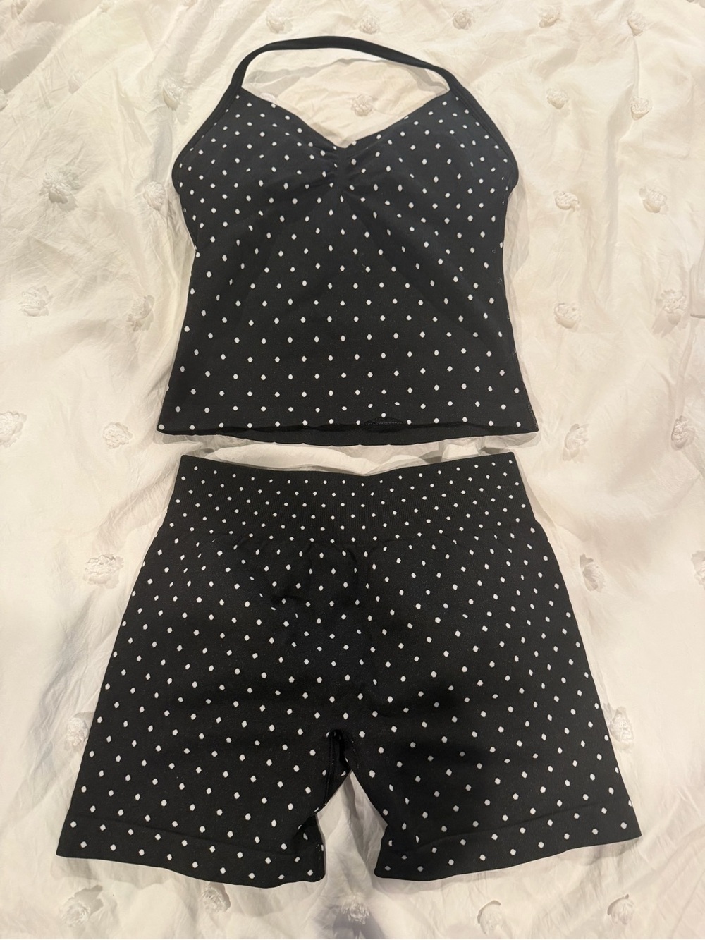 Black Polka Dot Camisole & Shorts workout outfit